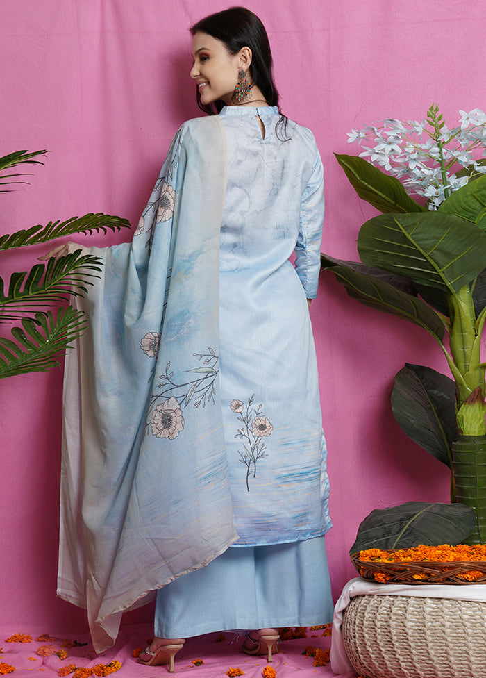 3 Pc Unstiched Sky Blue Salwar Suit Set With Dupatta VDSL0120622 - Indian Silk House Agencies