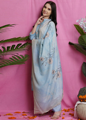 3 Pc Unstiched Sky Blue Salwar Suit Set With Dupatta VDSL0120622 - Indian Silk House Agencies