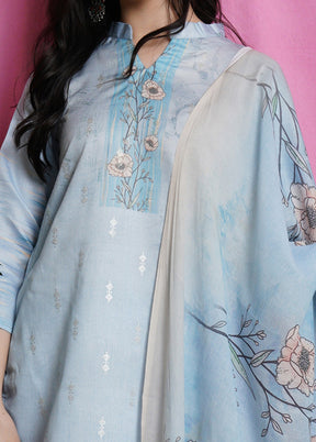 3 Pc Blue Unstitched Santoon Suit Set - Indian Silk House Agencies