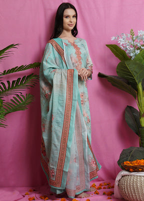 3 Pc Green Unstitched Salwar Suit Set With Dupatta VDSL018622 - Indian Silk House Agencies