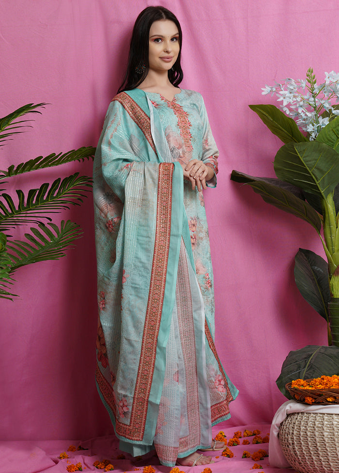 3 Pc Green Unstitched Salwar Suit Set With Dupatta VDSL018622 - Indian Silk House Agencies