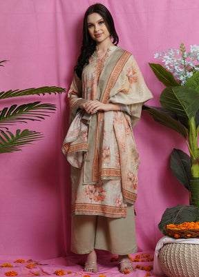 3 Pc Brown Unstitched Salwar Suit Set With Dupatta VDSL018624 - Indian Silk House Agencies