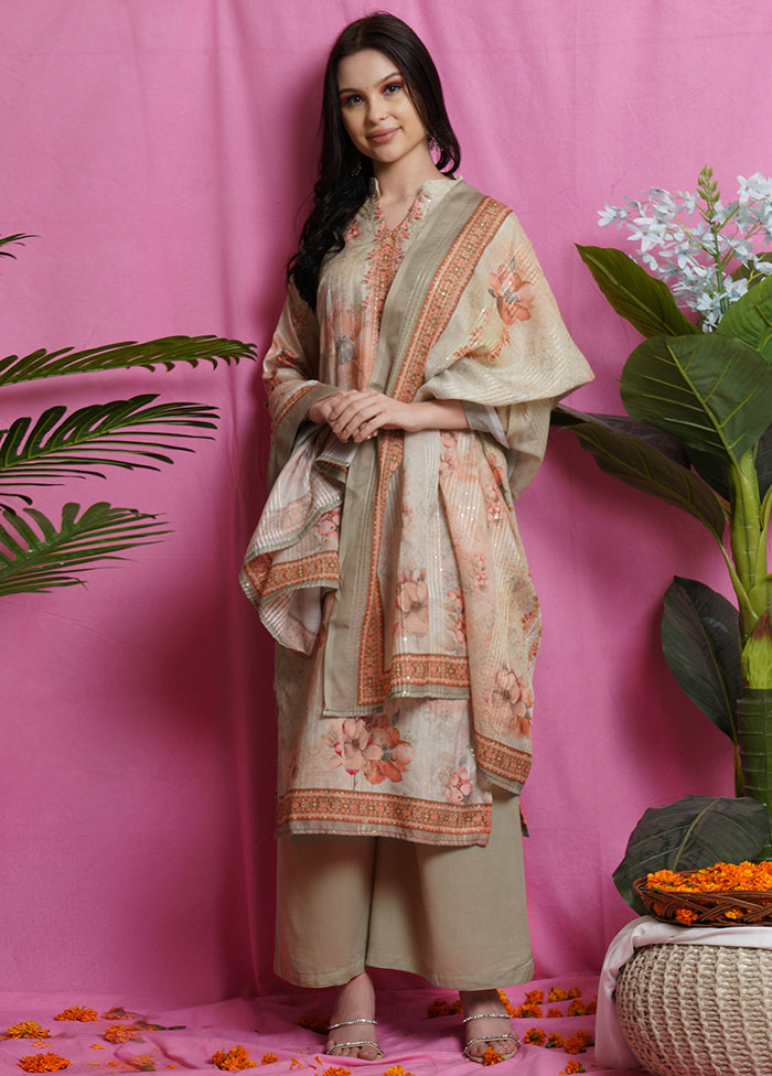 3 Pc Brown Unstitched Salwar Suit Set With Dupatta VDSL018624 - Indian Silk House Agencies