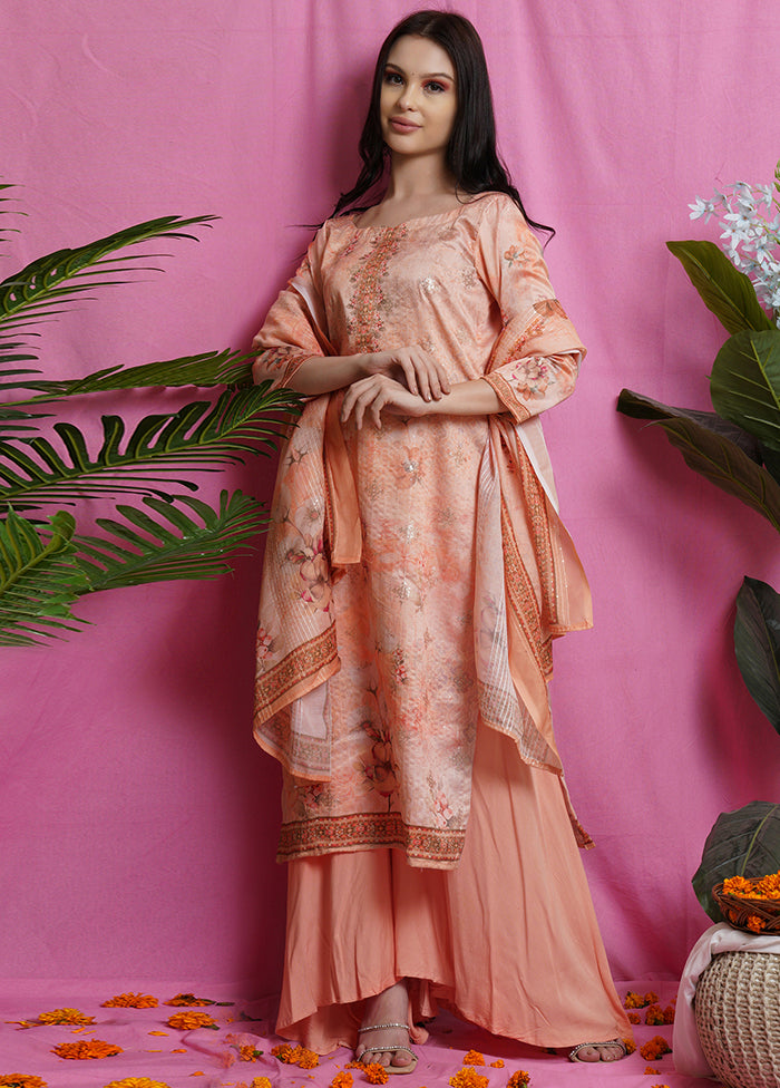 3 Pc Peach Unstitched Salwar Suit Set With Dupatta VDSL018625 - Indian Silk House Agencies