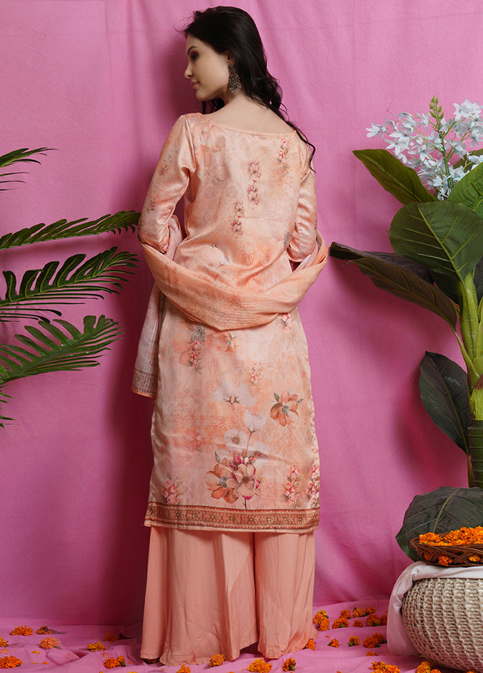 3 Pc Peach Unstitched Salwar Suit Set With Dupatta VDSL018625 - Indian Silk House Agencies