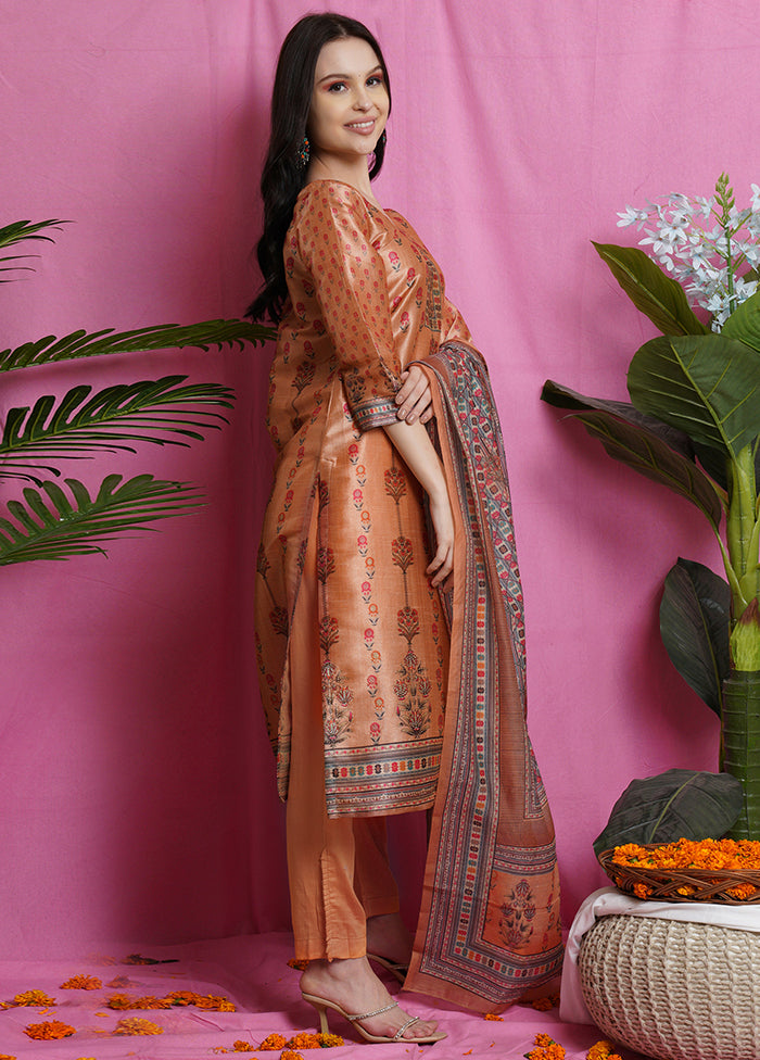 3 Pc Orange Unstitched Salwar Suit Set With Dupatta VDSL018633 - Indian Silk House Agencies