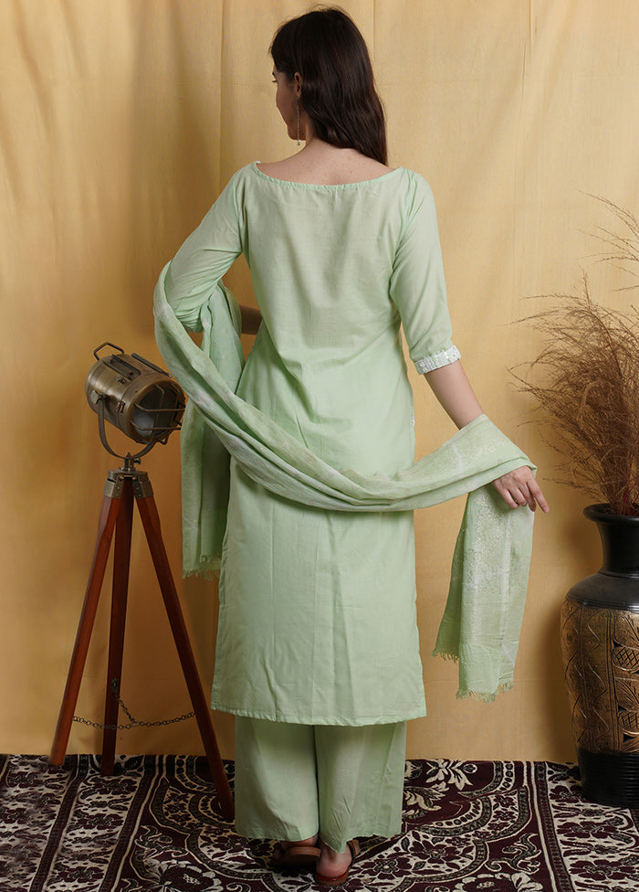 3 Pc Pastel Green Unstitched Suit Set With Dupatta VDSL001210625 - Indian Silk House Agencies
