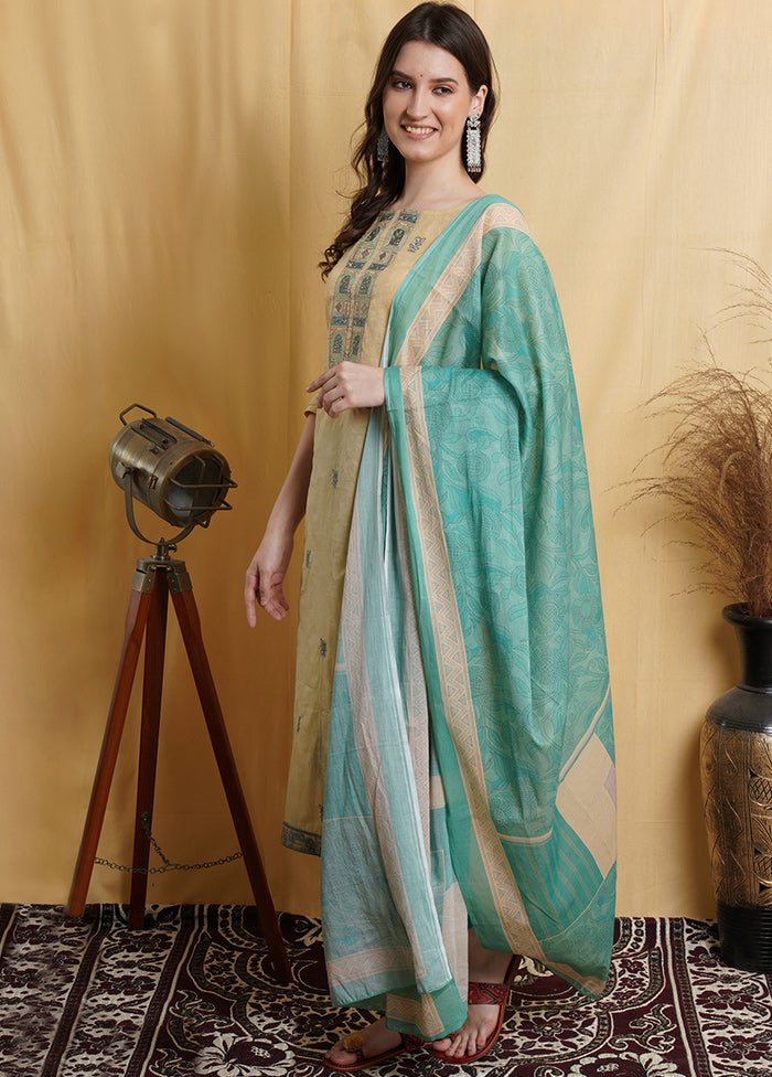3 Pc Beige Unstitched Suit Set With Dupatta VDSL001210628 - Indian Silk House Agencies