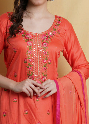 3 Pc Peach Unstitched Cotton Suit Set - Indian Silk House Agencies