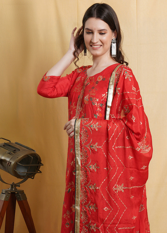 3 Pc Red Unstitched Santoon Suit Set - Indian Silk House Agencies