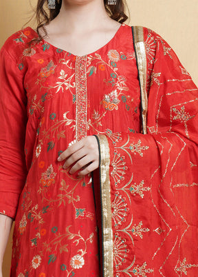 3 Pc Red Unstitched Santoon Suit Set - Indian Silk House Agencies