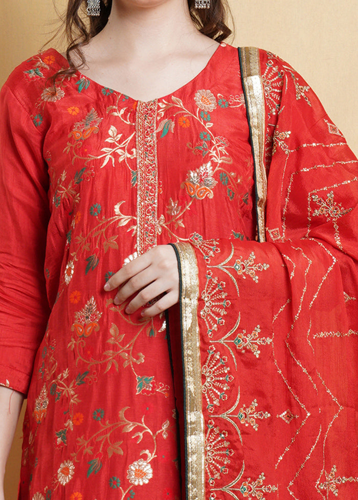 3 Pc Red Unstitched Santoon Suit Set - Indian Silk House Agencies