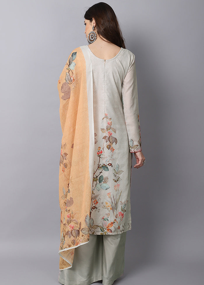 3 Pc Beige Unstitched Suit Set With Dupatta VDSL001010724 - Indian Silk House Agencies