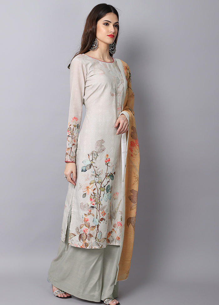 3 Pc Beige Unstitched Suit Set With Dupatta VDSL001010724 - Indian Silk House Agencies