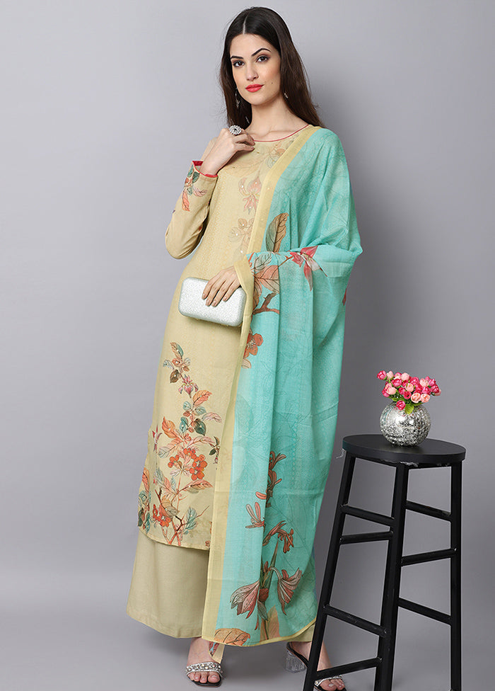 3 Pc Yellow Unstitched Suit Set With Dupatta VDSL001010725 - Indian Silk House Agencies