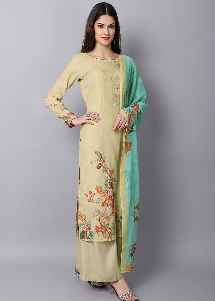 3 Pc Yellow Unstitched Suit Set With Dupatta VDSL001010725 - Indian Silk House Agencies