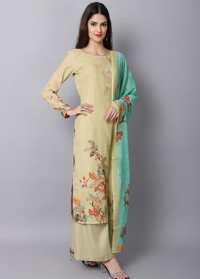 3 Pc Yellow Unstitched Suit Set With Dupatta VDSL001010725 - Indian Silk House Agencies