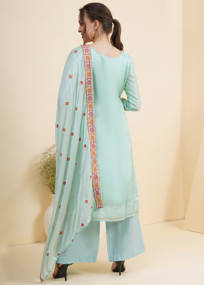 3 Pc Blue Unstitched Silk Suit Set With Dupatta VDSL10030723 - Indian Silk House Agencies