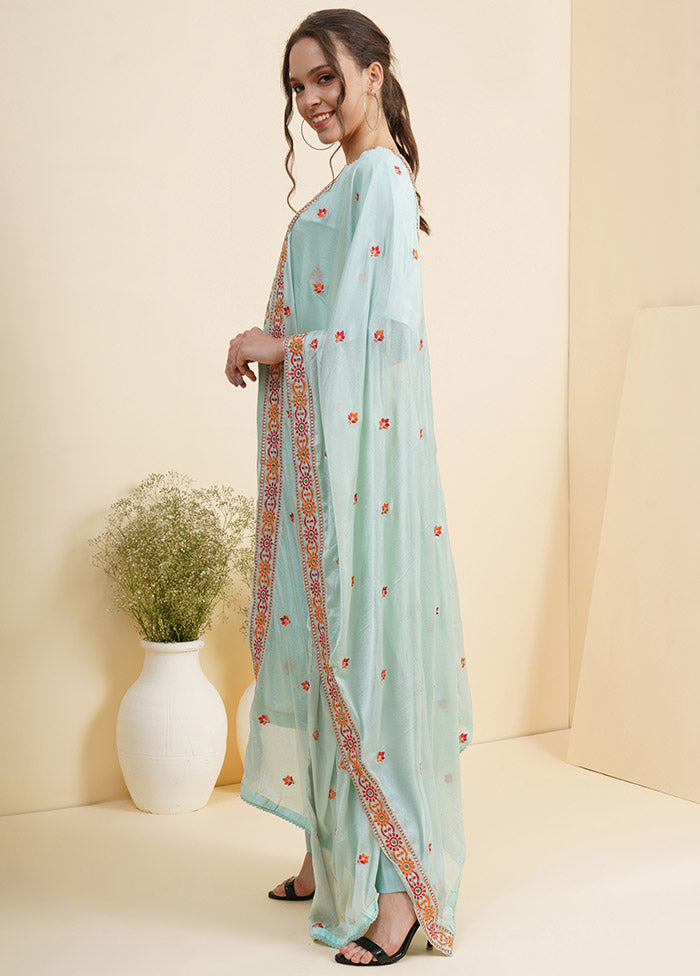 3 Pc Blue Unstitched Silk Suit Set With Dupatta VDSL10030723 - Indian Silk House Agencies