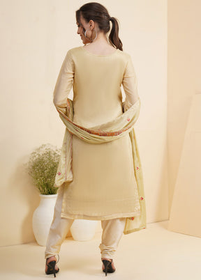 3 Pc Yellow Unstitched Silk Suit Set With Dupatta VDSL10030724 - Indian Silk House Agencies