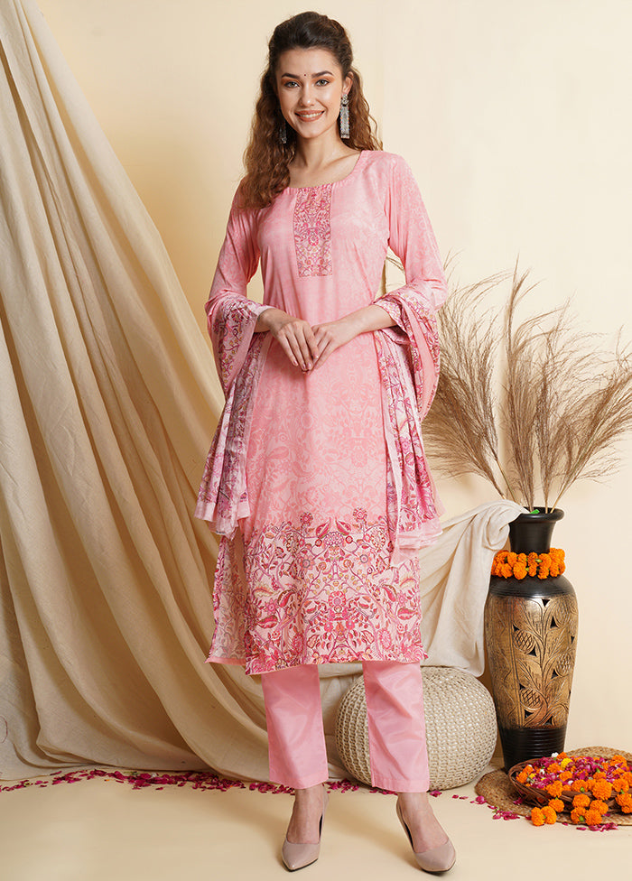 3 Pc Pink Unstitched Silk Suit Set - Indian Silk House Agencies