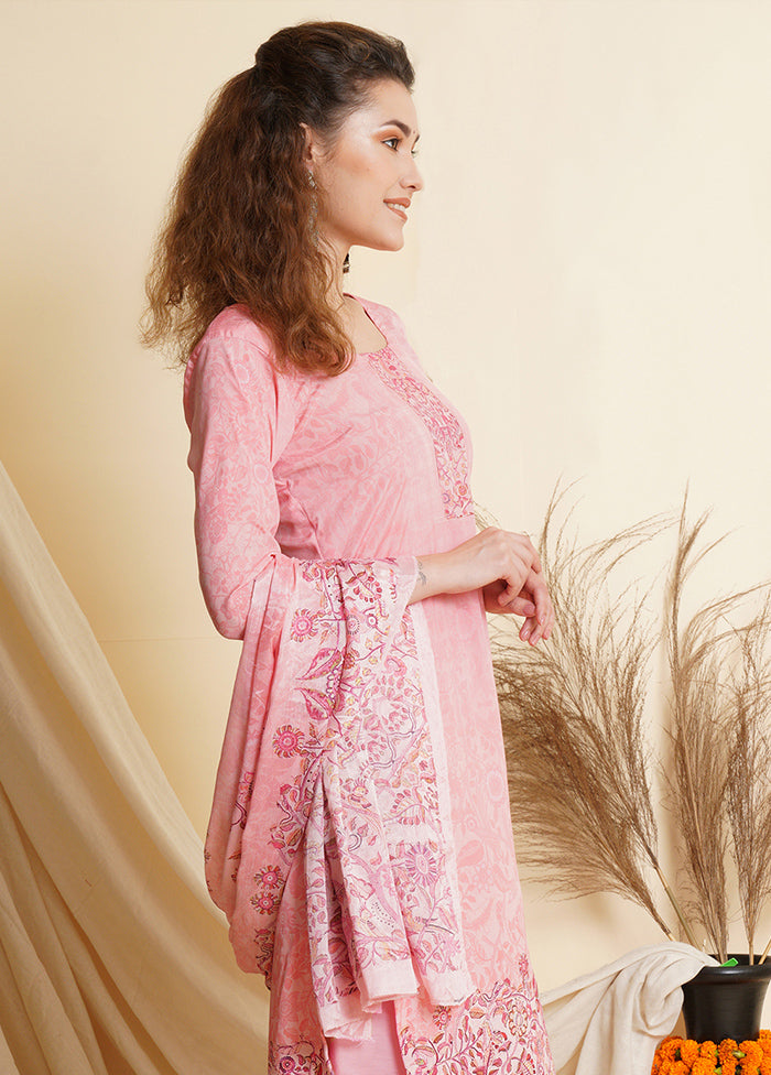 3 Pc Pink Unstitched Silk Suit Set - Indian Silk House Agencies