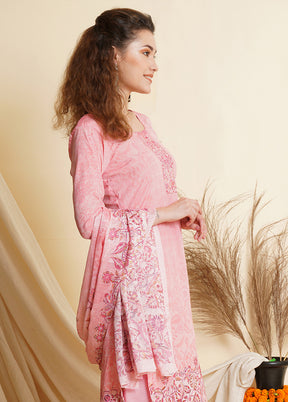 3 Pc Pink Unstitched Silk Suit Set - Indian Silk House Agencies