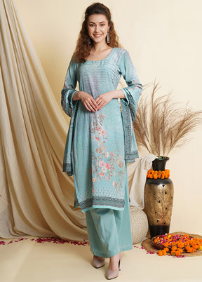 3 Pc Blue Unstitched Suit Set VDSL100040823 - Indian Silk House Agencies