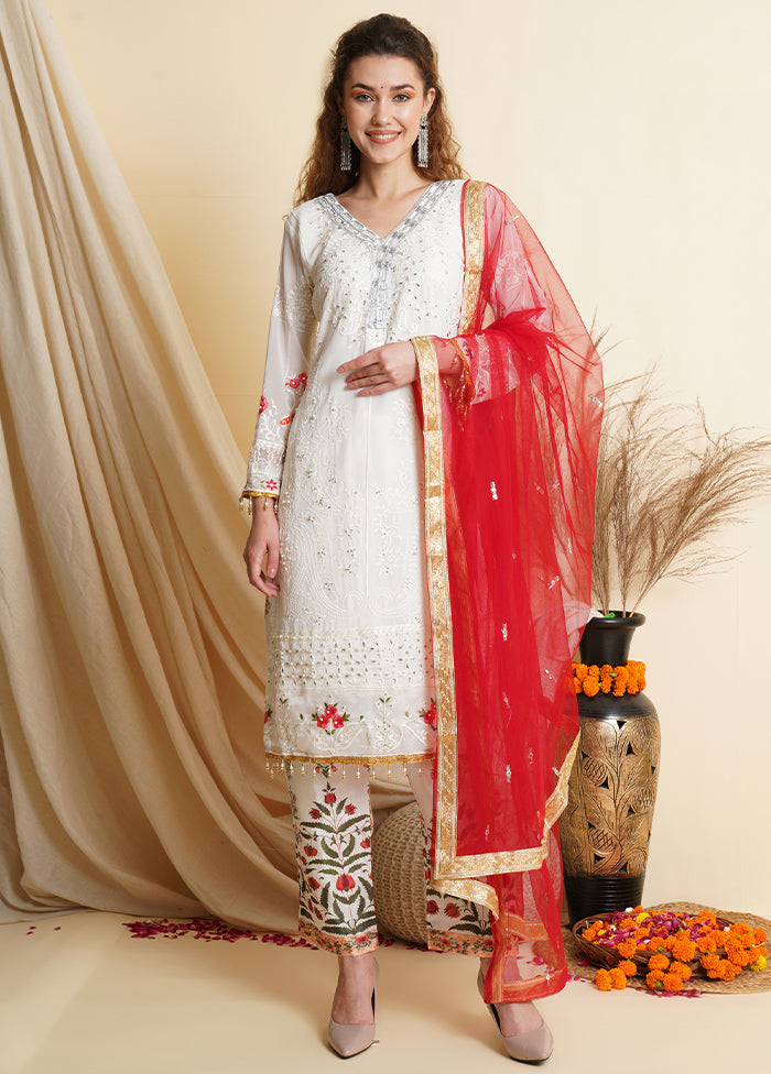3 Pc White Unstitched Santoon Suit Set - Indian Silk House Agencies