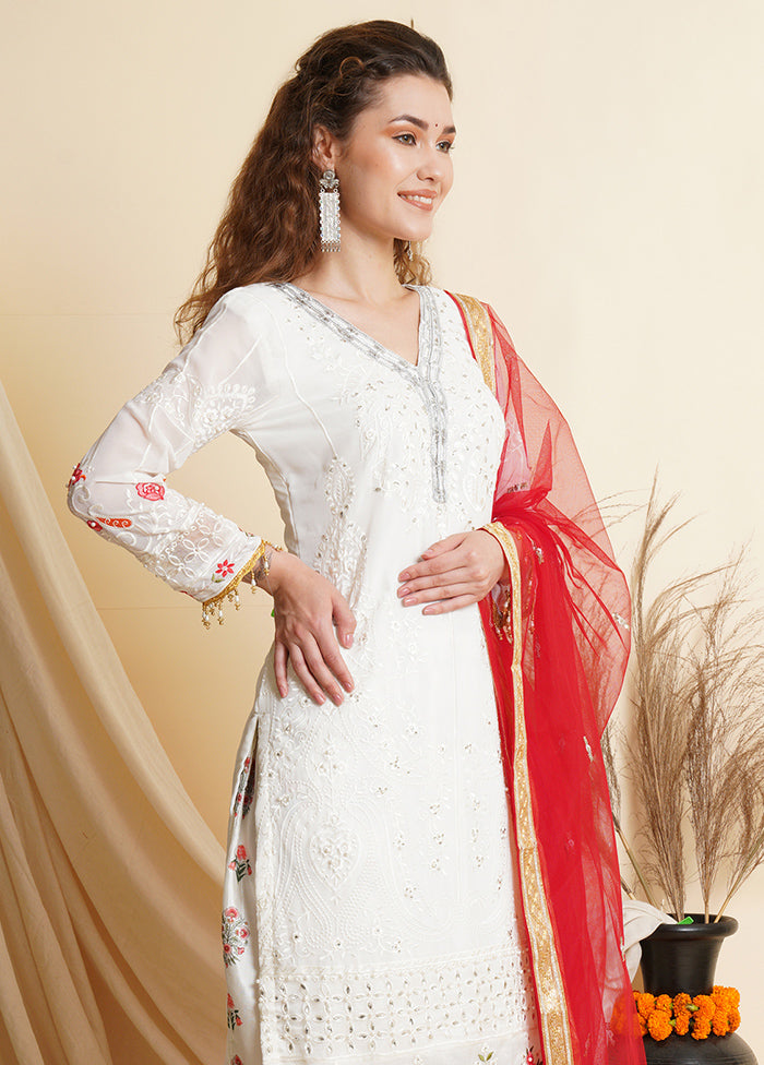 3 Pc White Unstitched Santoon Suit Set - Indian Silk House Agencies