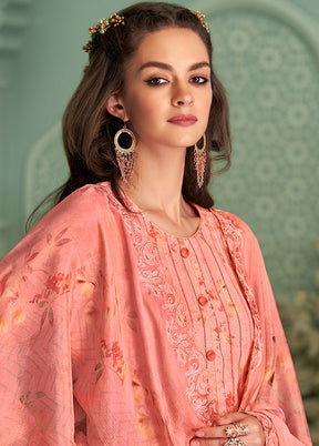 3 Pc Peach Unstitched Silk Suit Set With Dupatta VDSL10030729 - Indian Silk House Agencies