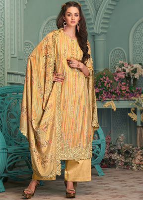 3 Pc Yellow Unstitched Silk Suit Set With Dupatta VDSL10030731 - Indian Silk House Agencies