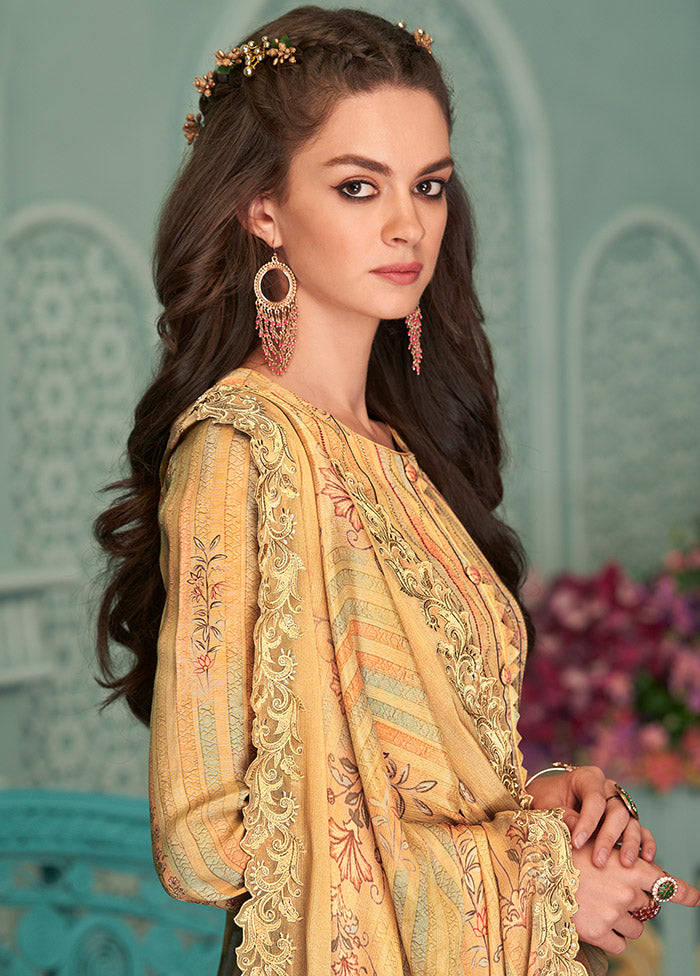 3 Pc Yellow Unstitched Silk Suit Set With Dupatta VDSL10030731 - Indian Silk House Agencies