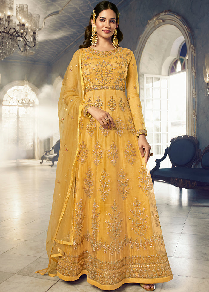 2 Pc Yellow Net Ethnic Dress With Dupatta VDSL239228 - Indian Silk House Agencies