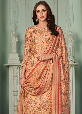 3 Pc Peach Unstitched Suit Set With Dupatta VDSL100220824 - Indian Silk House Agencies