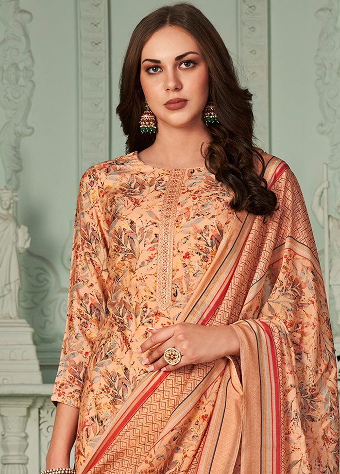 3 Pc Peach Unstitched Suit Set With Dupatta VDSL100220824 - Indian Silk House Agencies