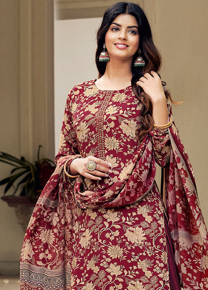 3 Pc Magenta Unstitched Crepe Suit Set With Dupatta VDSL100230826 - Indian Silk House Agencies