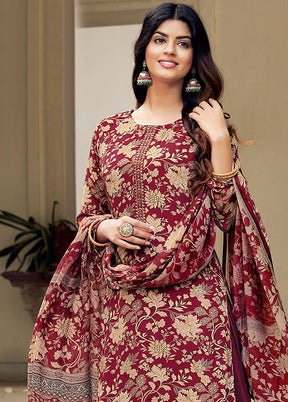3 Pc Magenta Unstitched Crepe Suit Set With Dupatta VDSL100230826 - Indian Silk House Agencies