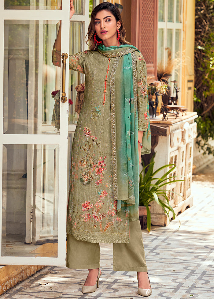 3 Pc Green Unstitched Salwar Suit Set With Dupatta VDSL19222 - Indian Silk House Agencies
