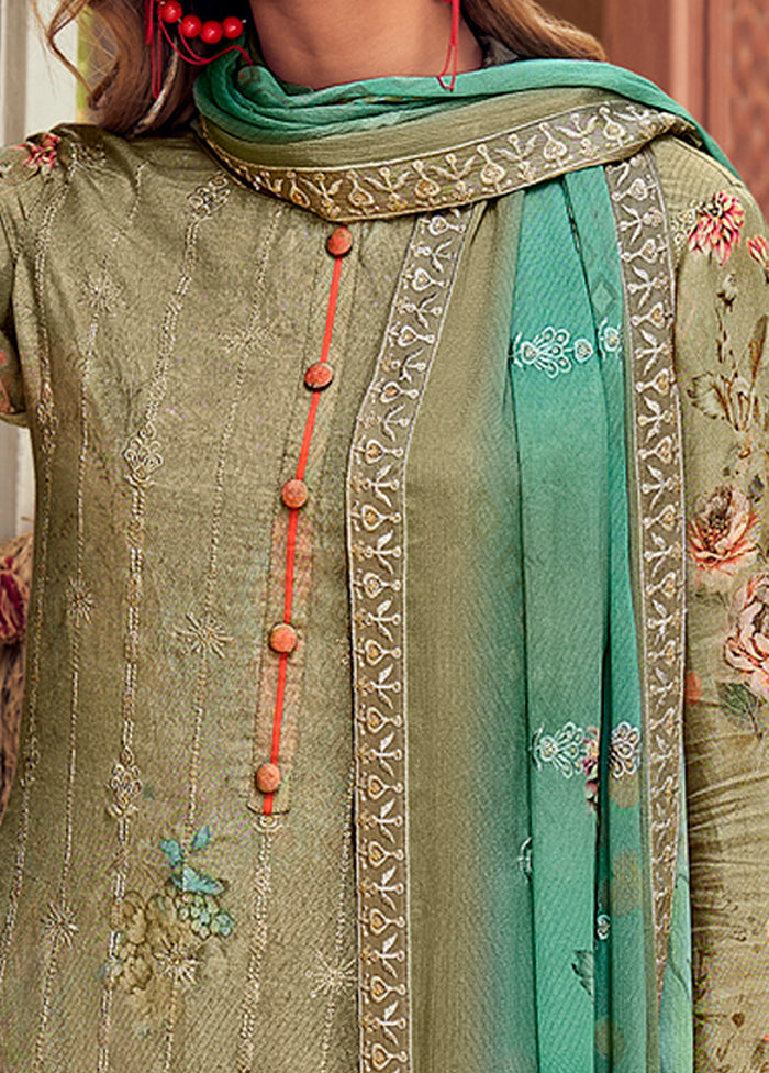 3 Pc Green Unstitched Salwar Suit Set With Dupatta VDSL19222 - Indian Silk House Agencies