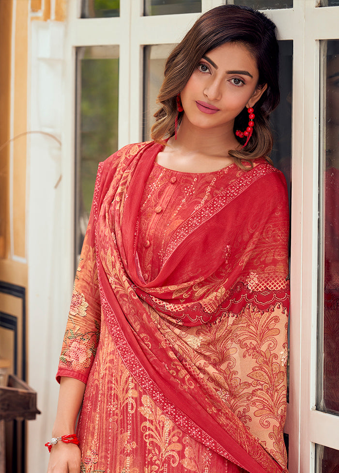 3 Pc Red Unstitched Salwar Suit Set With Dupatta VDSL19226 - Indian Silk House Agencies