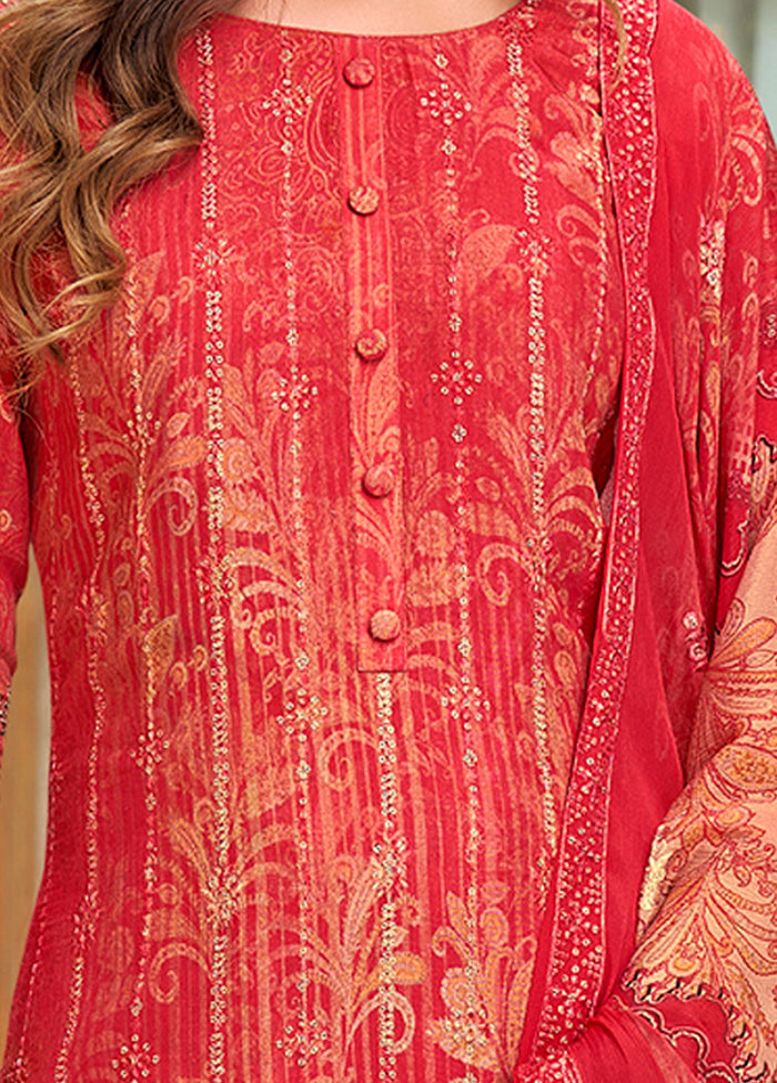 3 Pc Red Unstitched Salwar Suit Set With Dupatta VDSL19226 - Indian Silk House Agencies