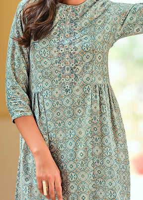 3 Pc Blue Unstitched Muslin Suit Set - Indian Silk House Agencies