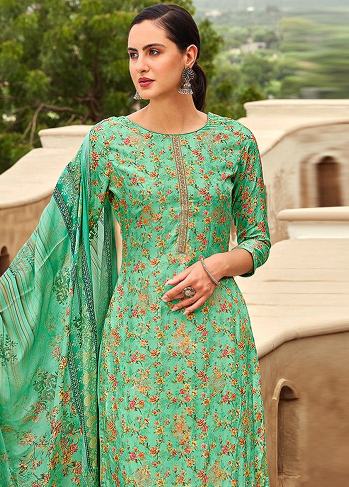 3 Pc Unstitched Green Suit Set With Dupatta VDSL59223 - Indian Silk House Agencies