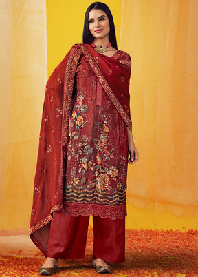 3 Pc Rust Unstitched Georgette Suit Set With Dupatta VDSL269225 - Indian Silk House Agencies