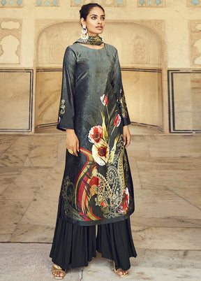 3 Pc Grey Unstitched Velvet Suit Set With Dupatta VDSL610233 - Indian Silk House Agencies