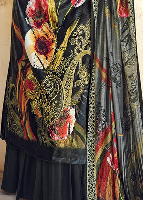 3 Pc Grey Unstitched Velvet Suit Set With Dupatta VDSL610233 - Indian Silk House Agencies
