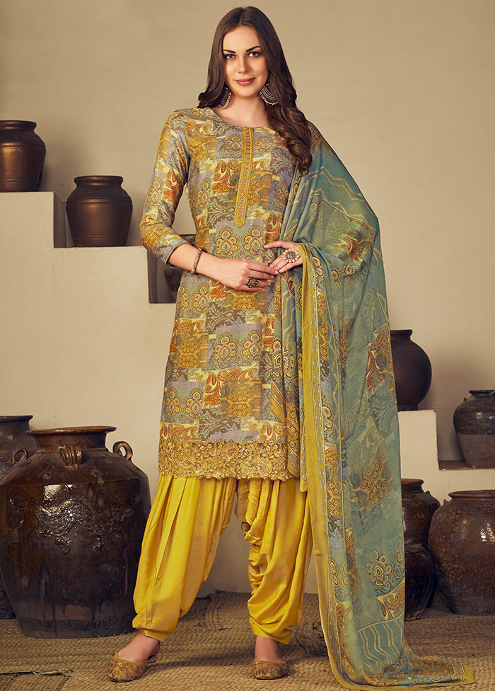 3 Pc Multicolor Unstitched Silk Suit Set With Dupatta VDSL1110244 - Indian Silk House Agencies
