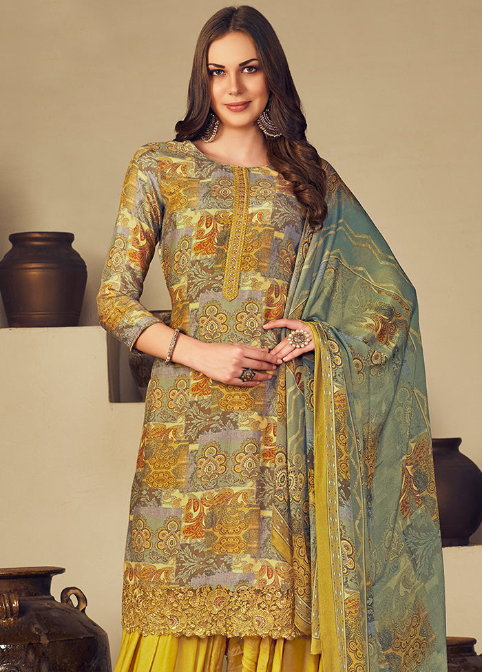 3 Pc Multicolor Unstitched Silk Suit Set With Dupatta VDSL1110244 - Indian Silk House Agencies