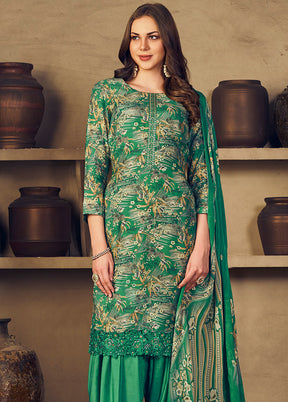 3 Pc Green Unstitched Silk Suit Set With Dupatta VDSL1110245 - Indian Silk House Agencies